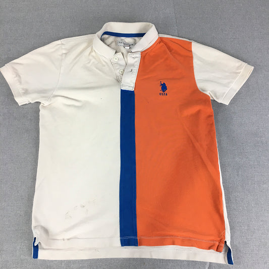 U.S. Polo Assn. Mens Shirt Size M Orange White Logo Collared Rugby