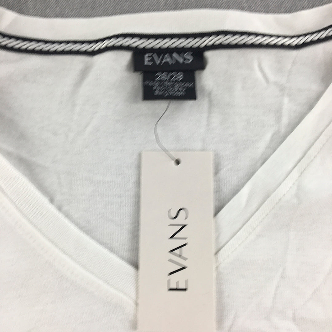 NEW Evans Womens T-Shirt Size 26/28 White Short Sleeve V-Neck Top