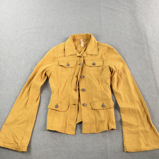 Teasel Womens Denim Jacket Size M (10) Yellow Flared Sleeves Button Up