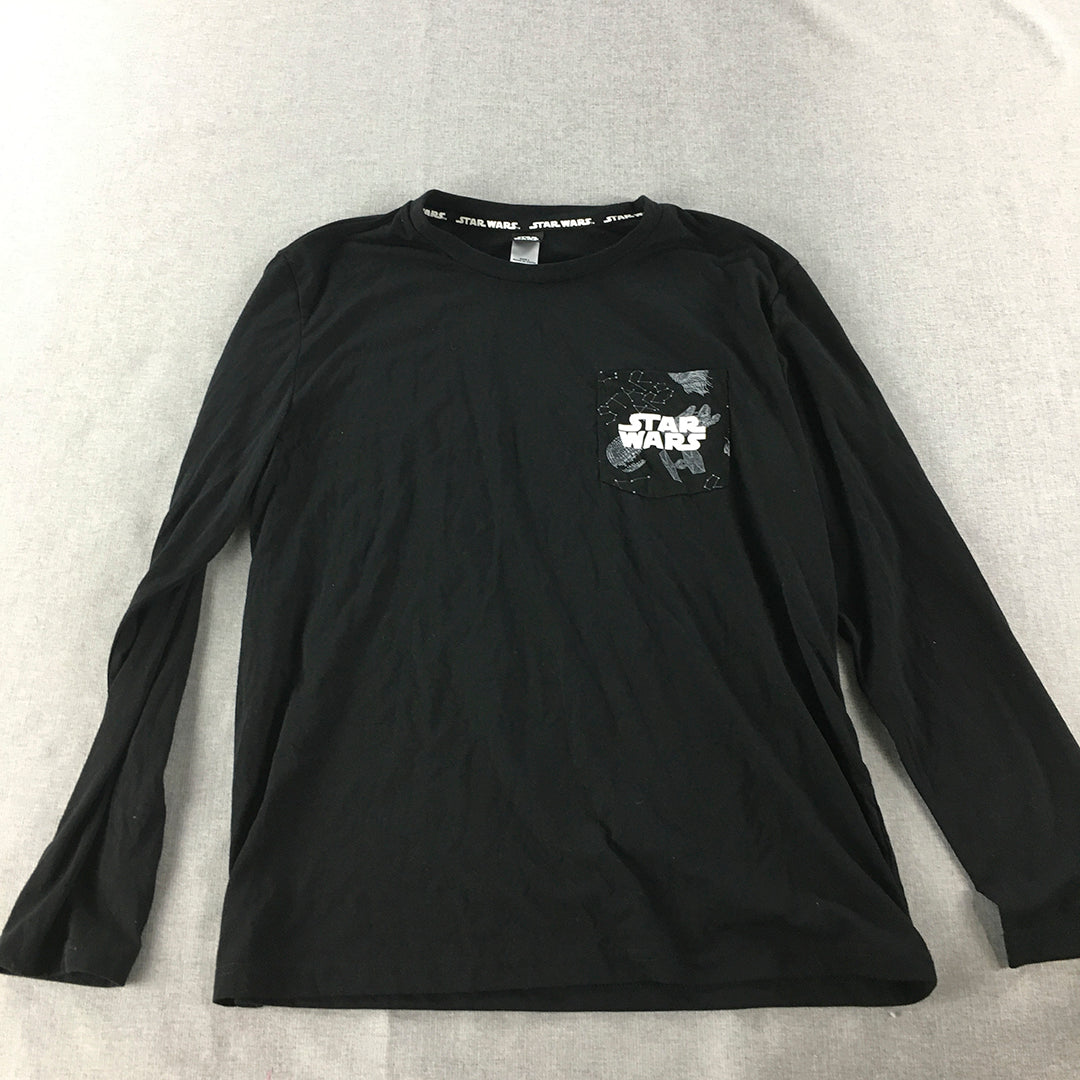 Star Wars Mens Shirt Size L Black Long Sleeve Pocket Logo Pullover