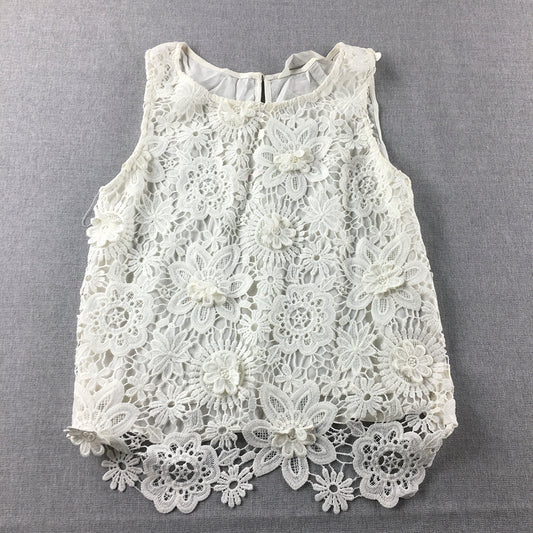 H&M Kids Girls Tank Top Size 14 White Floral Sleeveless Shirt Blouse