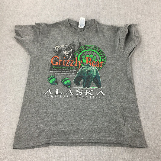 Vintage Grizzly Bear Alaska Kids Boys T-Shirt Youth Size M Grey Short Sleeve Top