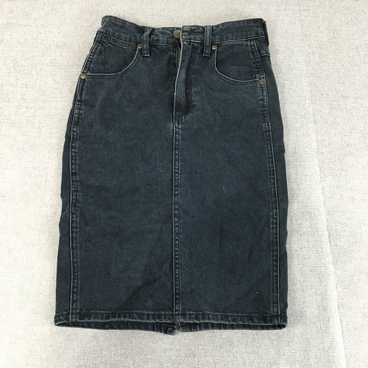 Wrangler Womens Denim Skirt Size 6 Blue Dark Wash Midi Straight Pockets