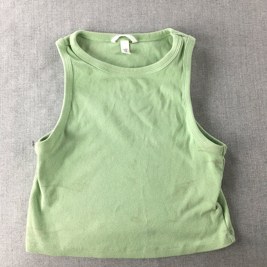 H&M Womens Knit Tank Top Size M Green Sleeveless Stretch Shirt