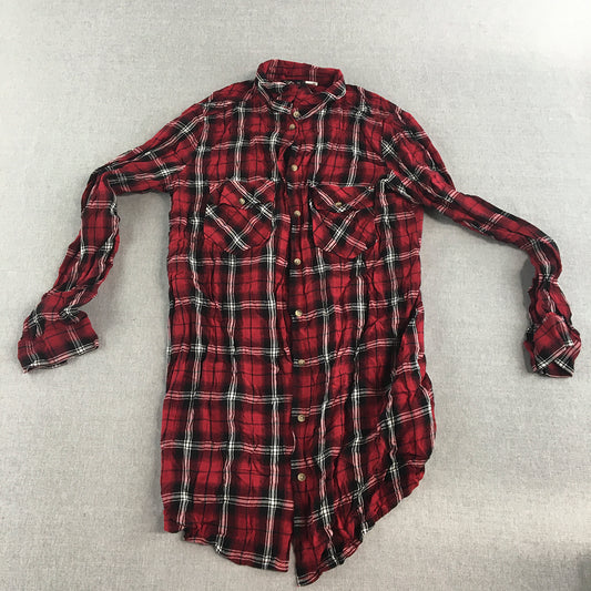 H&M Womens Shirt Dress Size 4 Red Checkered Long Sleeve Button Up Flannel Mini