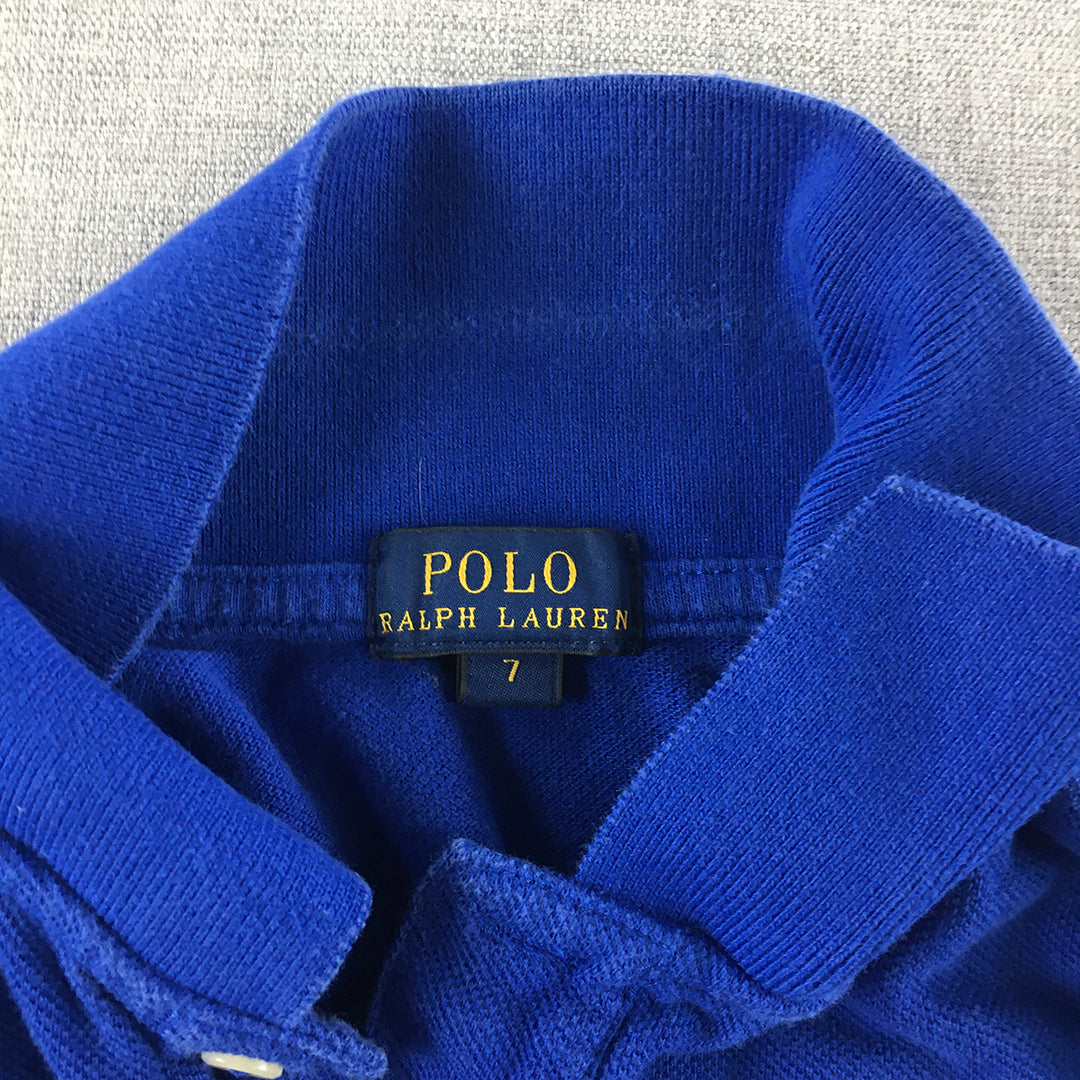 Polo Ralph Lauren Kids Boys Shirt Size 7 Blue Big Pony Collared Rugby