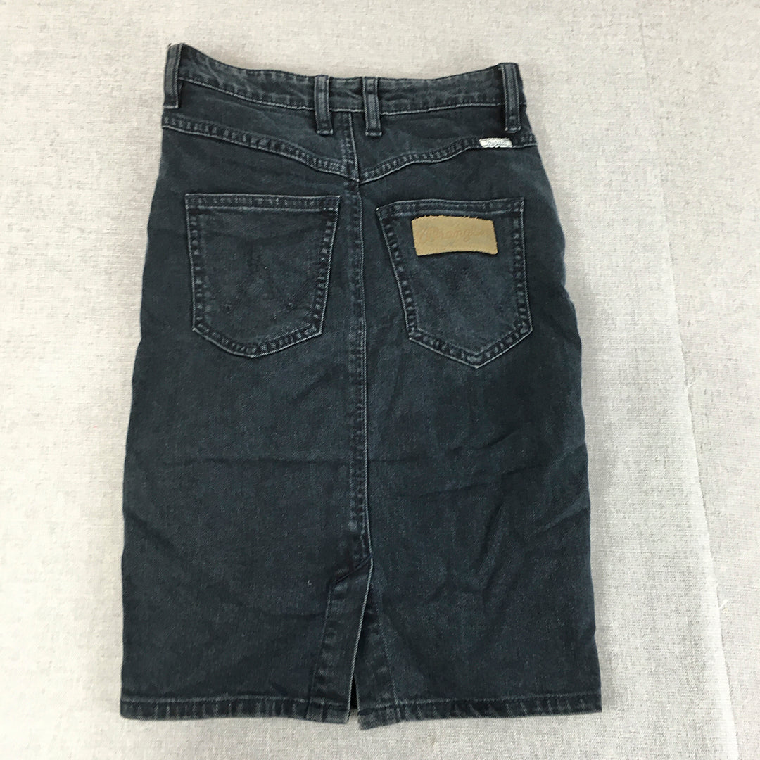 Wrangler Womens Denim Skirt Size 6 Blue Dark Wash Midi Straight Pockets