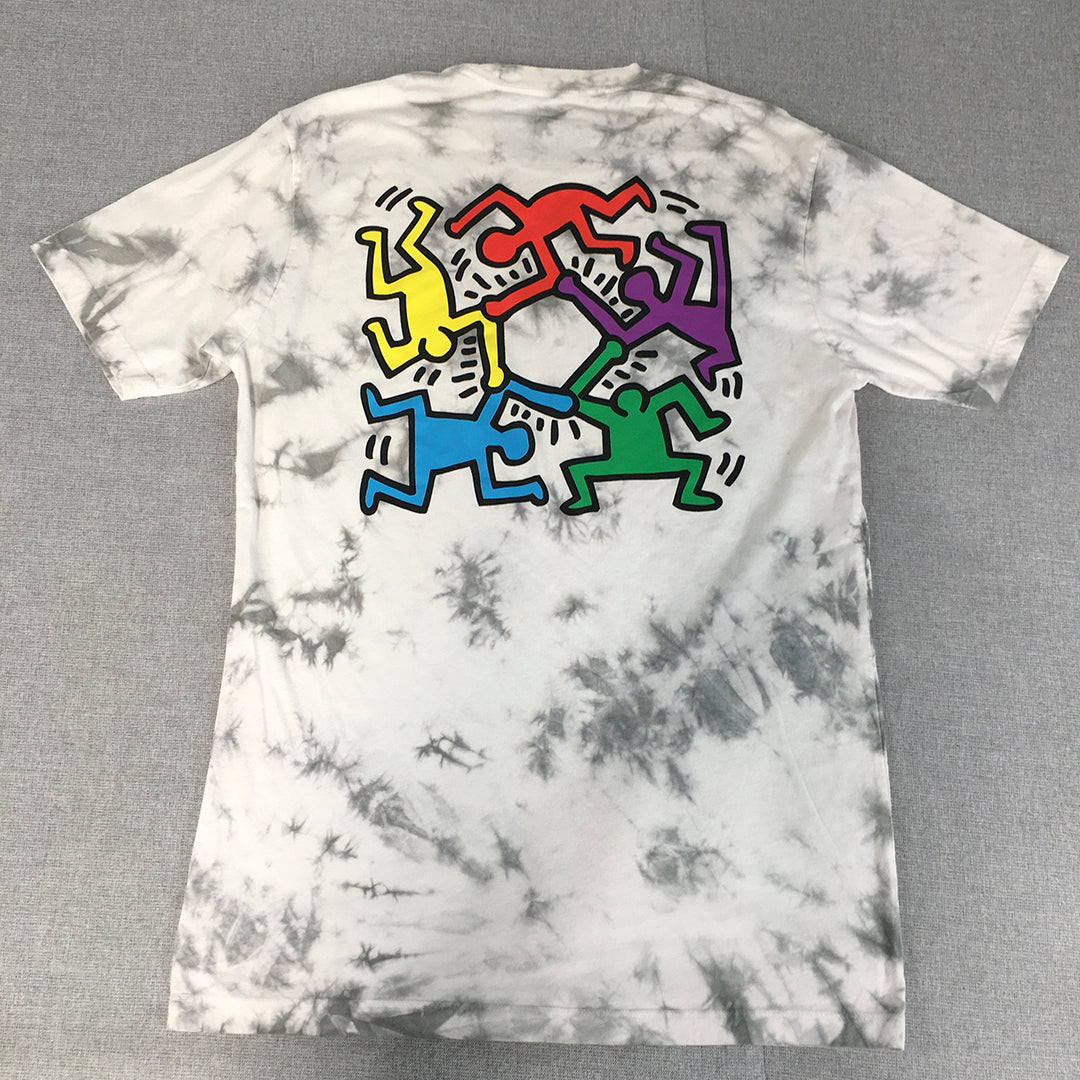 Keith Haring Mens T-Shirt Size M Grey White Tie-Dye Art Short Sleeve Tee