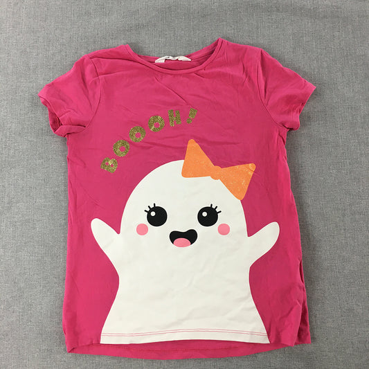 H&M Kids Girls T-Shirt Size 8 - 10 Years Toddler Pink Ghost Short Sleeve Top