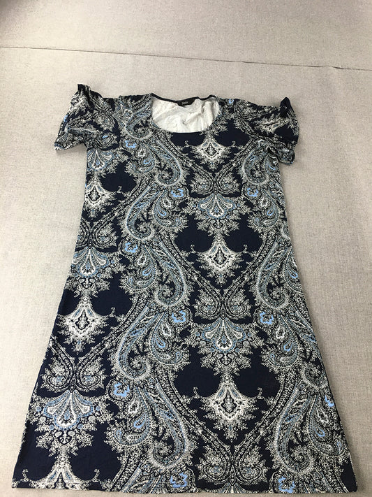 Jendi Womens Mini Dress Size S Blue Floral Paisley Short Sleeve A-line