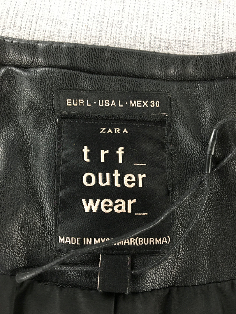 Zara Long Faux high quality Leather Zip Jacket sz L