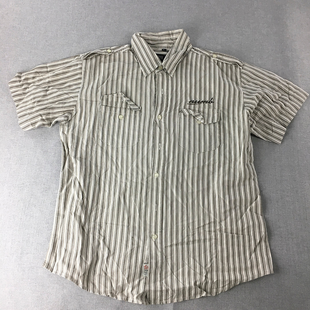 Numb Jeans Mens Shirt Size L Brown Striped Short Sleeve Button-Up Pockets