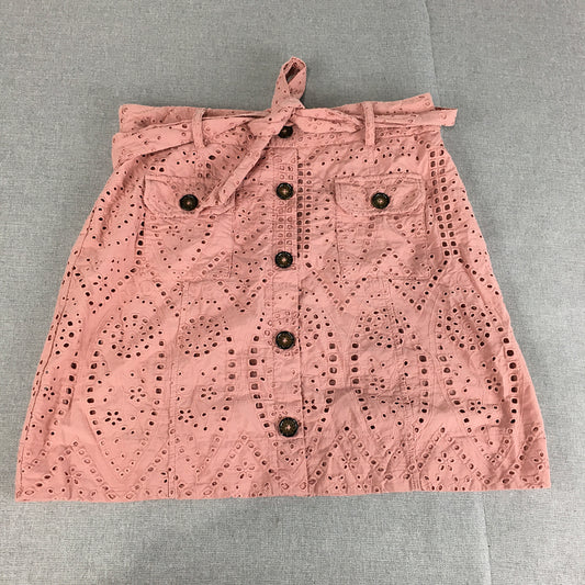 Portmans Womens Mini Skirt Size 12 Pink Embroidered Button Belted