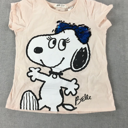 Snoopy Belle Peanuts Kids Girls T-Shirt Size 4 - 6 Years Pink Sequin Top