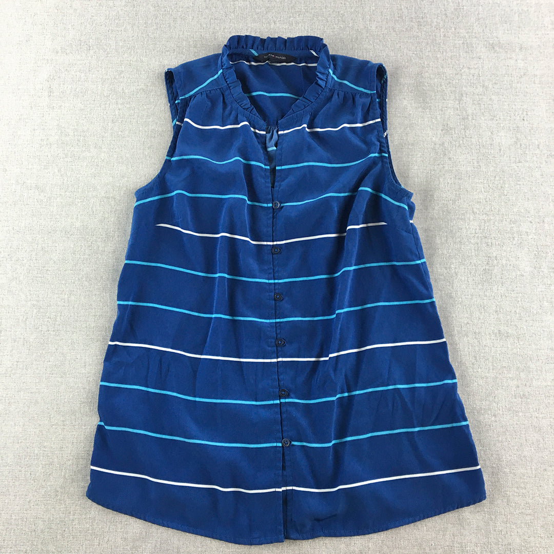 Tommy Hilfiger Womens Shirt Size XS Blue Striped Sleeveless Button-Up Top