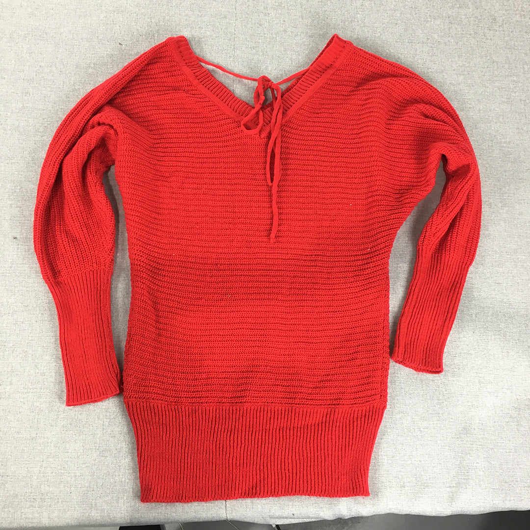 Blue Jade Womens Knit Sweater Size M/L Red V-Neck Pullover Jumper