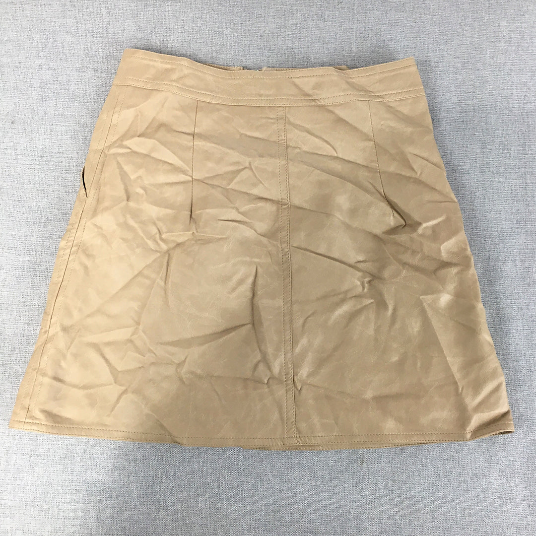 House Of Sienna Womens Faux Leather Skirt Size 6 Brown Back Zip Mini