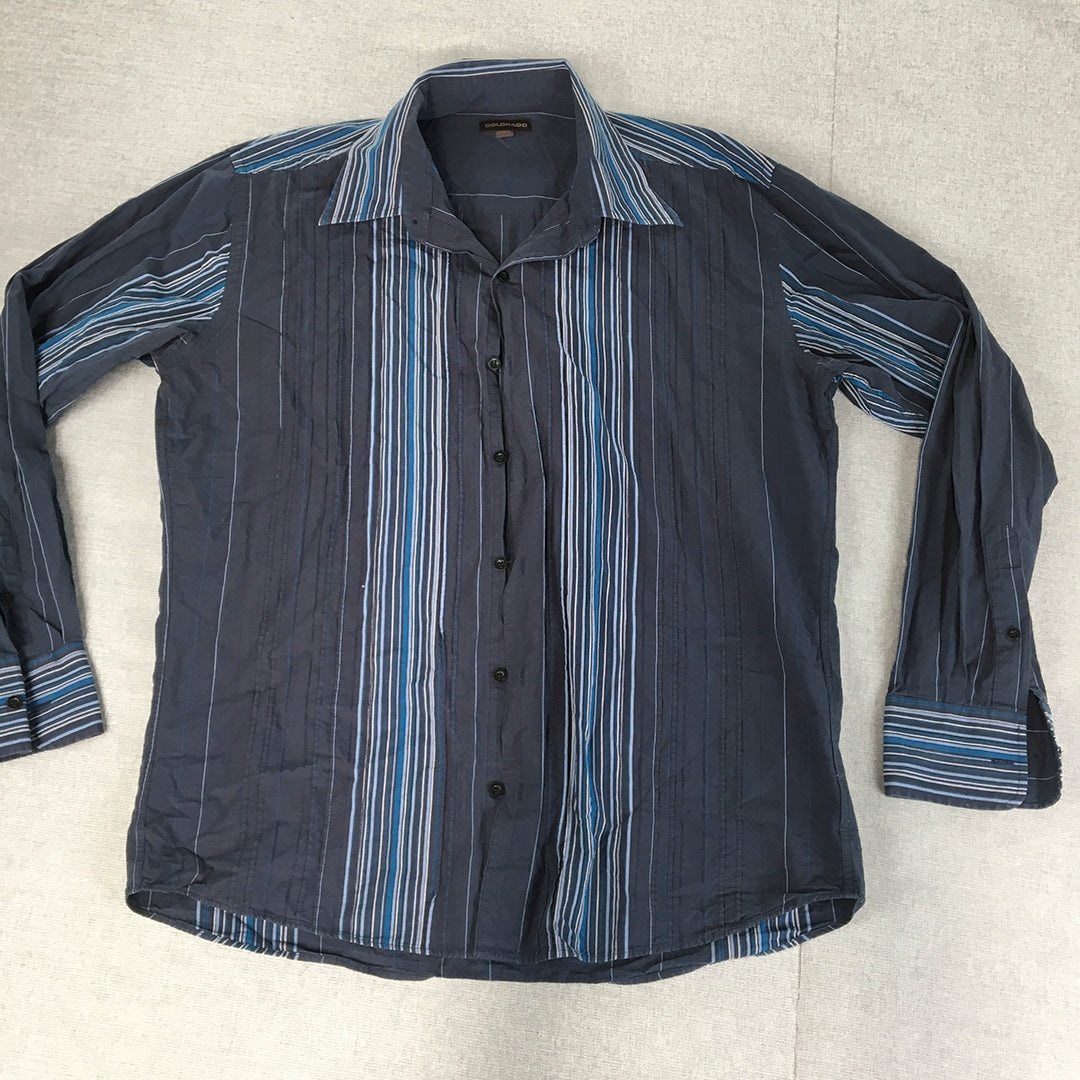 Colorado Mens Shirt Size L Blue Striped Long Sleeve Button-Up