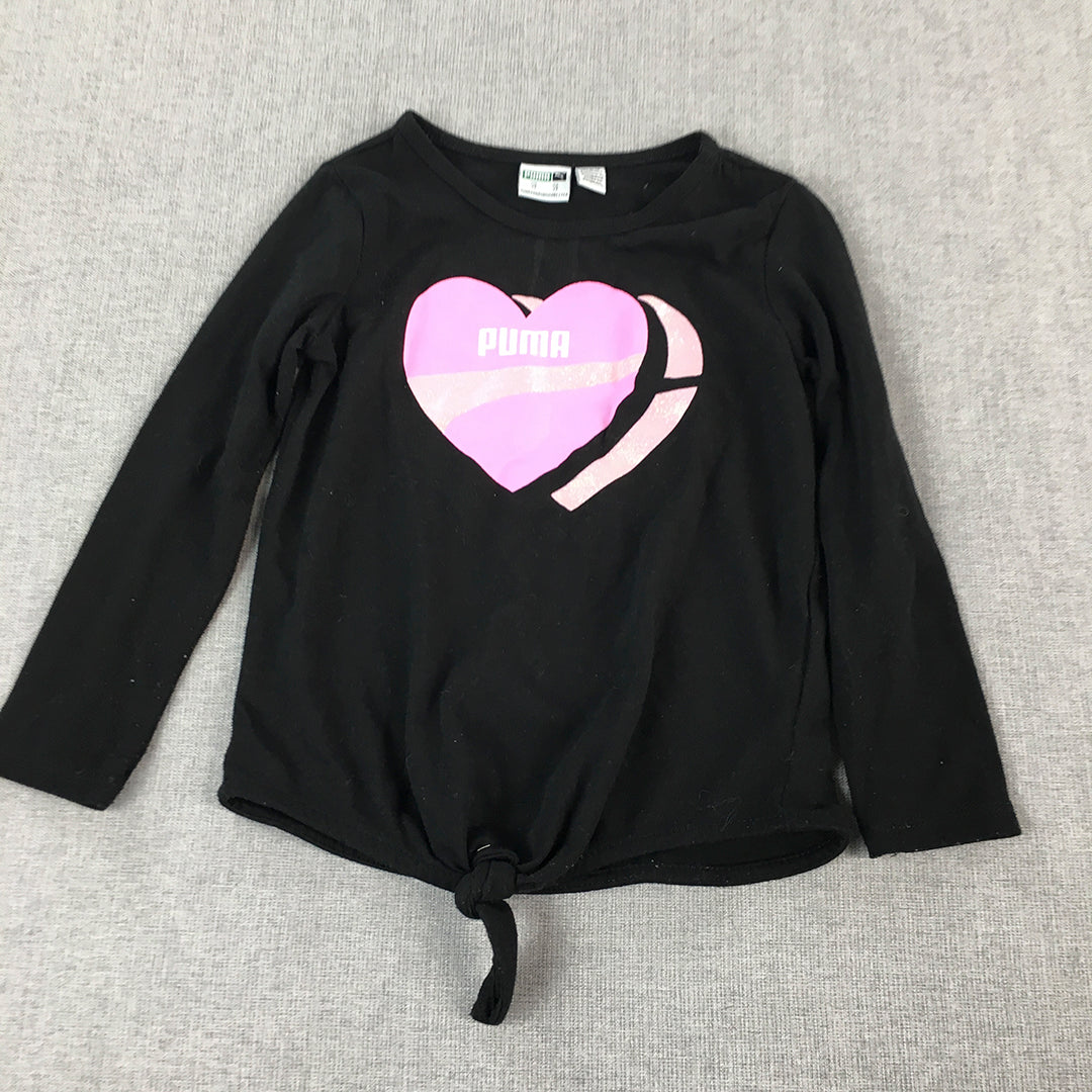 Puma Kids Girls Top Size 3 Toddler Black Pink Logo Long Sleeve Pullover Shirt