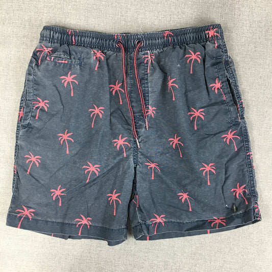 M-One-11 Kids Boys Hawaiian Shorts Size 12 Blue Pink Palm Pockets Drawstring