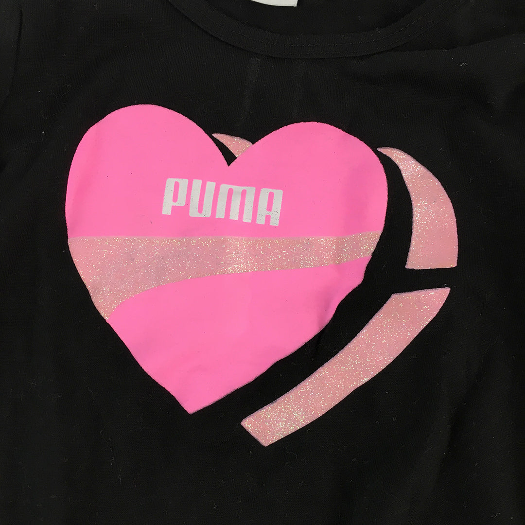 Puma Kids Girls Top Size 3 Toddler Black Pink Logo Long Sleeve Pullover Shirt