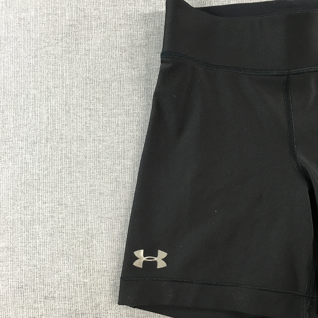 Under Armour Womens Shorts Size XS Black Logo Stretch Fabric Activewear