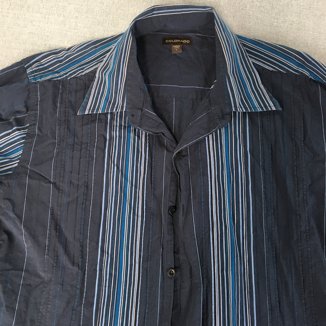 Colorado Mens Shirt Size L Blue Striped Long Sleeve Button-Up