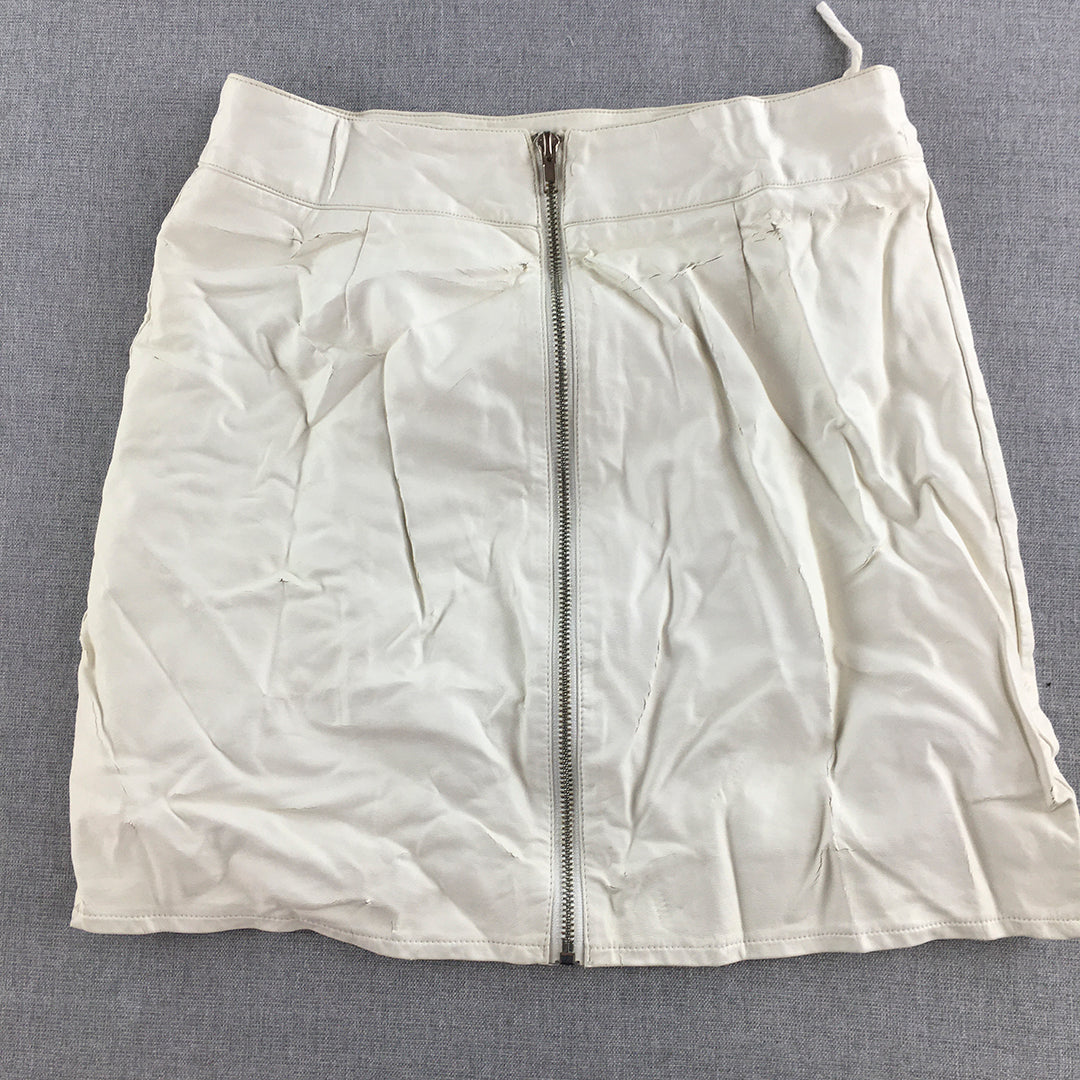 Junk Womens Mini Skirt Size S White Faux Leather Zip
