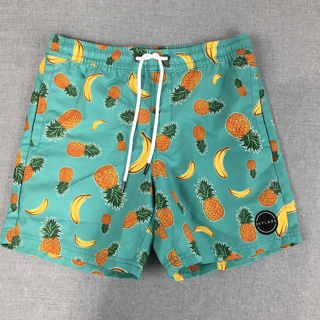 Skylark Kids Boys Shorts Size 12 Green Pineapple Banana Fruit Hawaiian