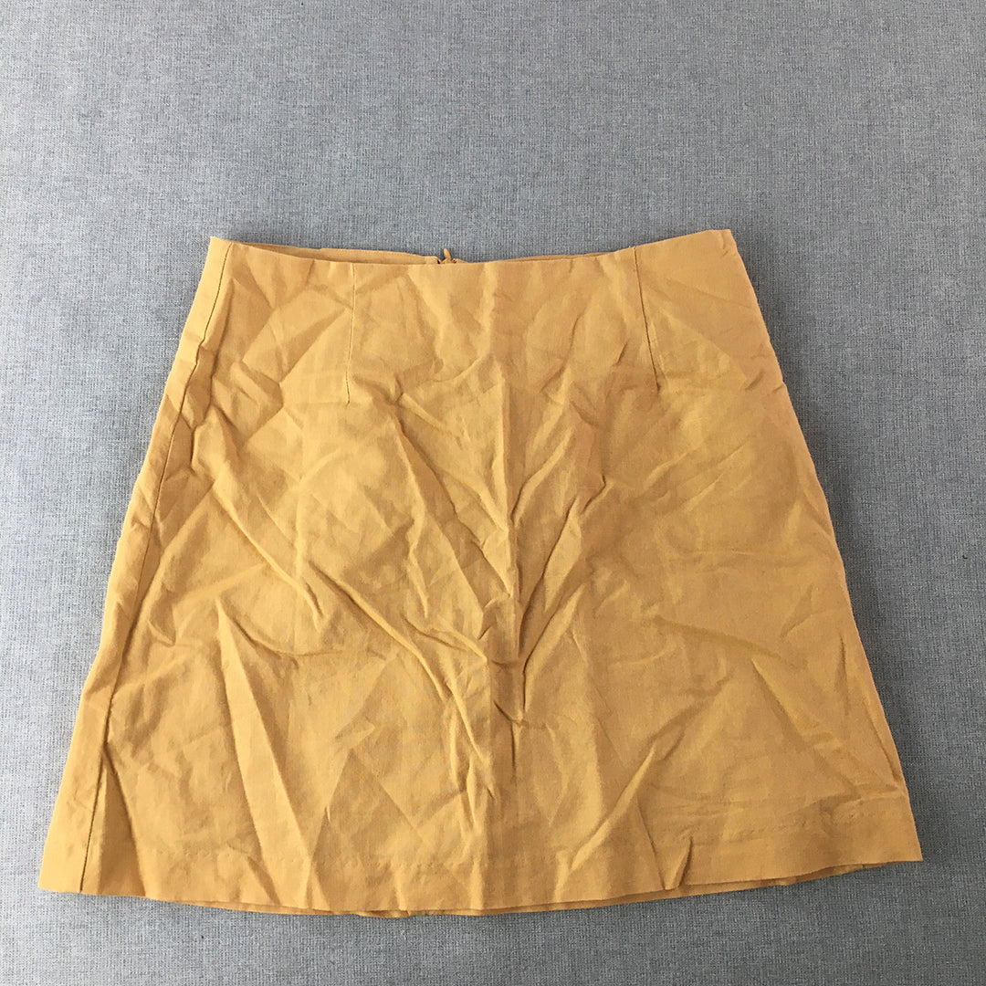 Nude Lucy Womens Linen Mini Skirt Size S Orange Back Zip