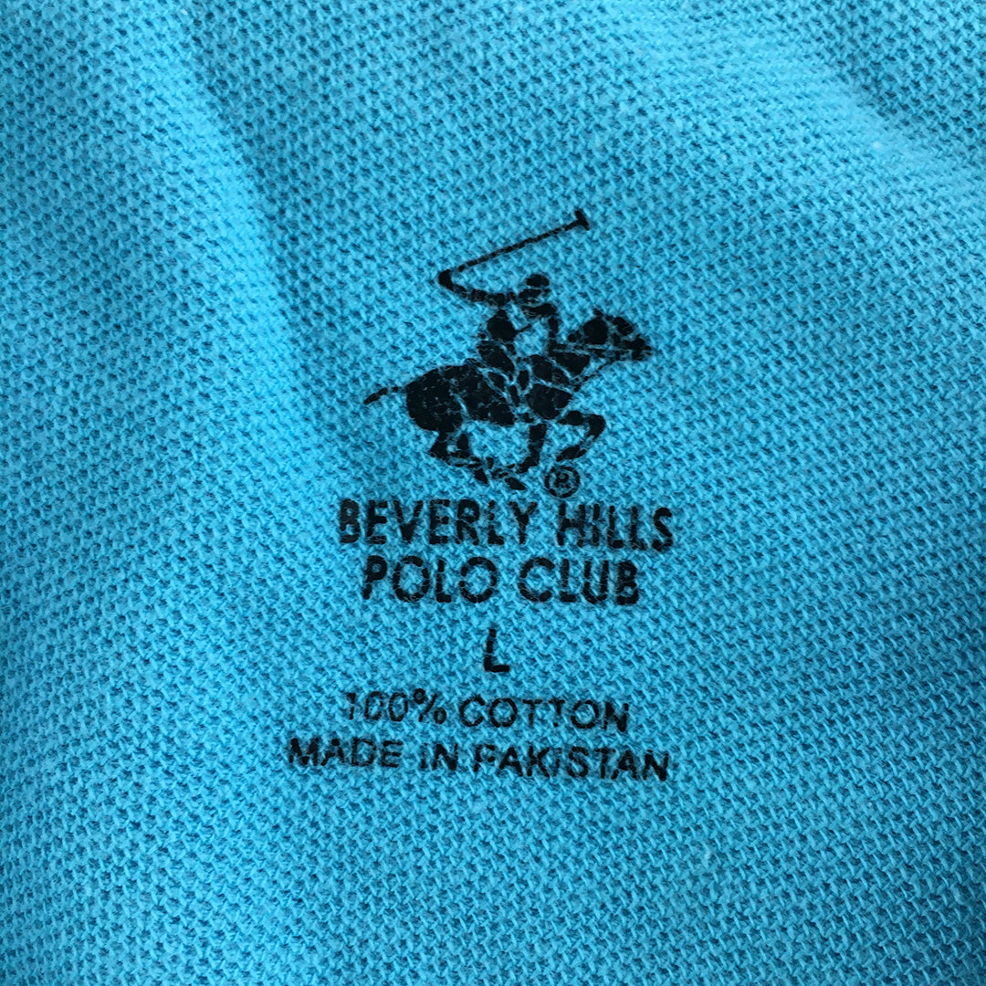 Beverly Hills Polo Club Mens Shirt Size L Blue Big Pony Logo Collared Rugby