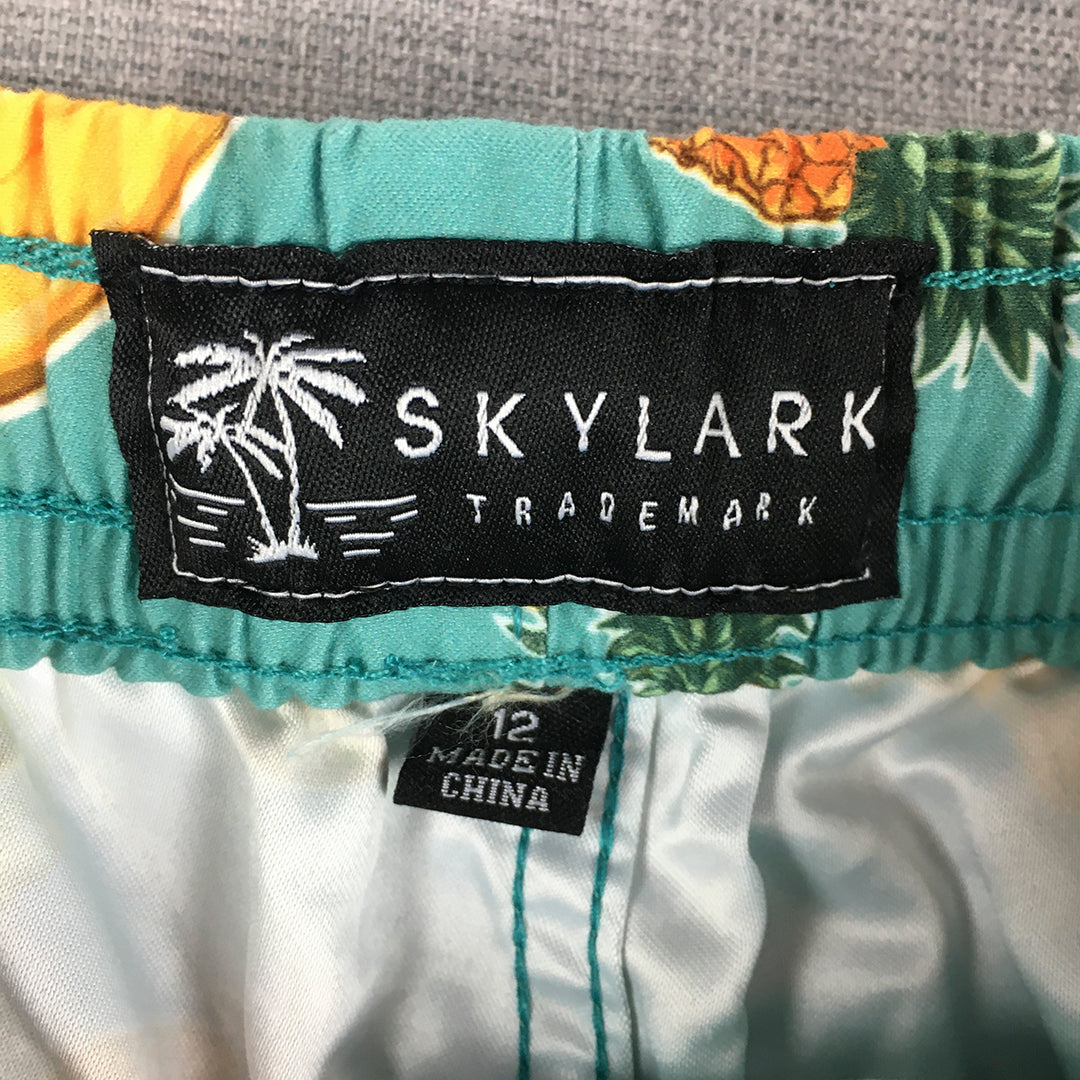 Skylark Kids Boys Shorts Size 12 Green Pineapple Banana Fruit Hawaiian