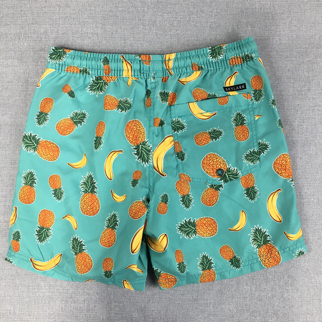 Skylark Kids Boys Shorts Size 12 Green Pineapple Banana Fruit Hawaiian