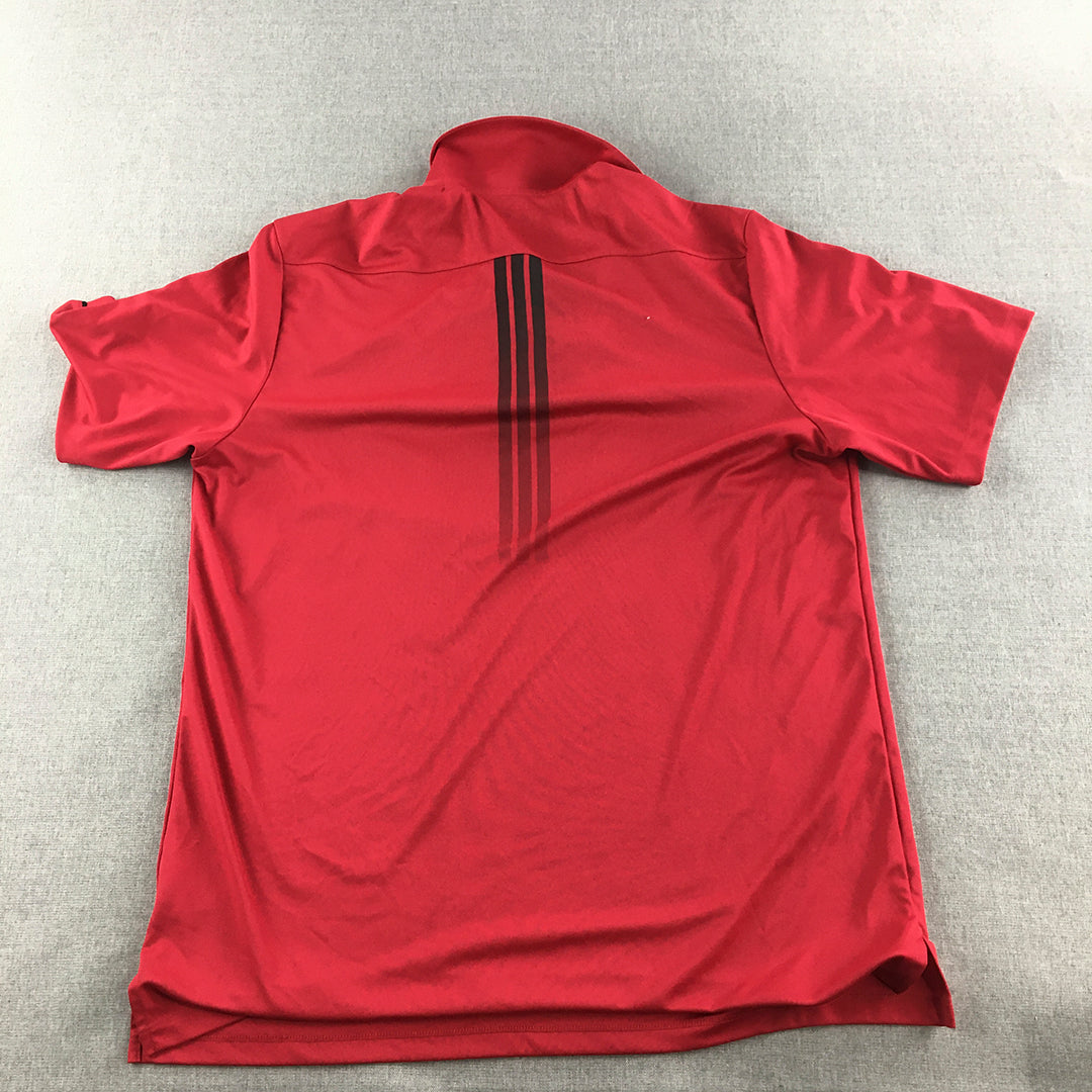 Adidas Mens Golf Shirt Size L Red Logo Collared Short Sleeve Polo Rugby