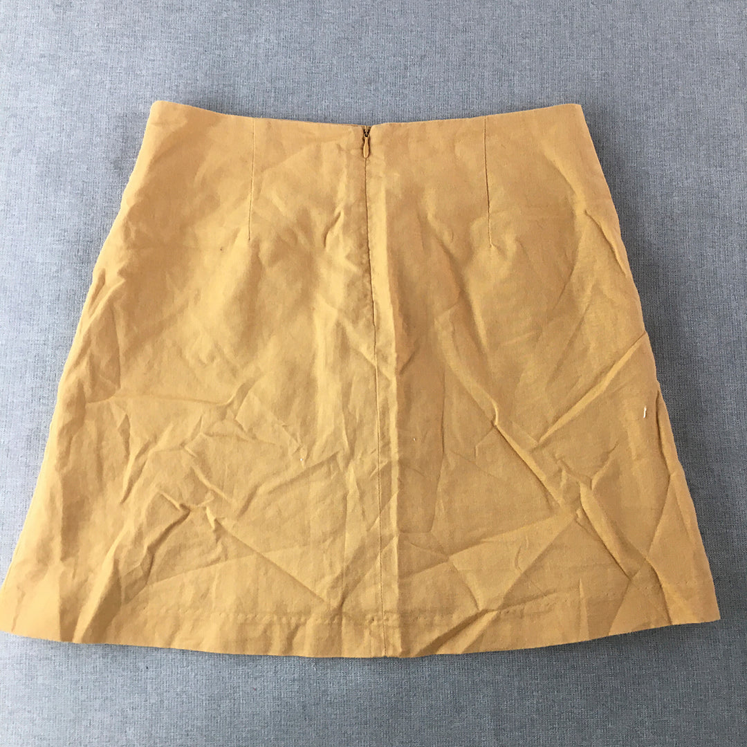 Nude Lucy Womens Linen Mini Skirt Size S Orange Back Zip