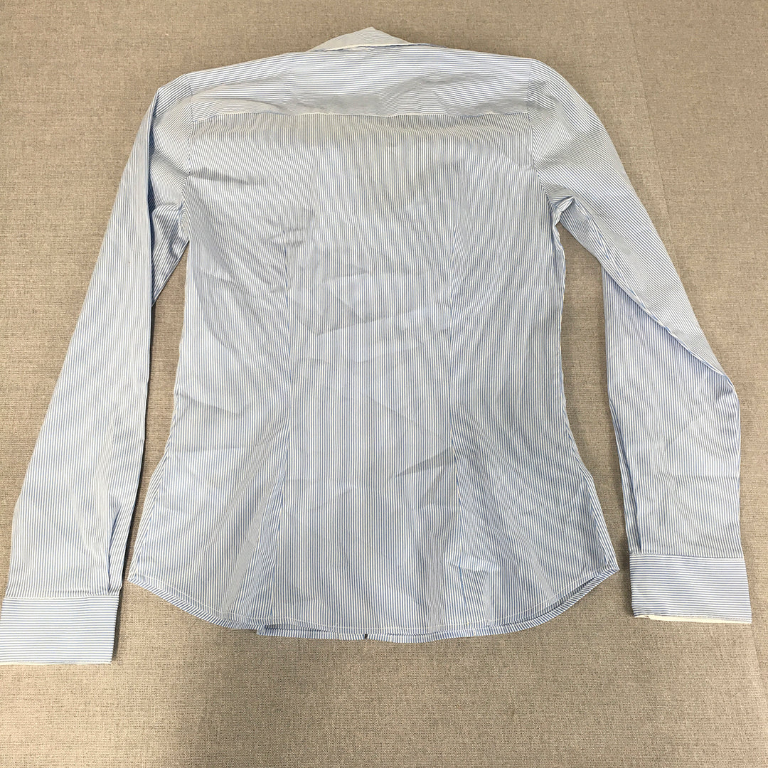 H&M Womens Top Size 4 Blue Striped Long Sleeve Button-Up Shirt