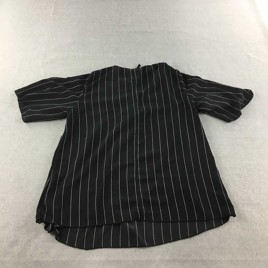 Missy Q Womens Top Size 12 Black Striped Short Sleeve Shirt Blouse