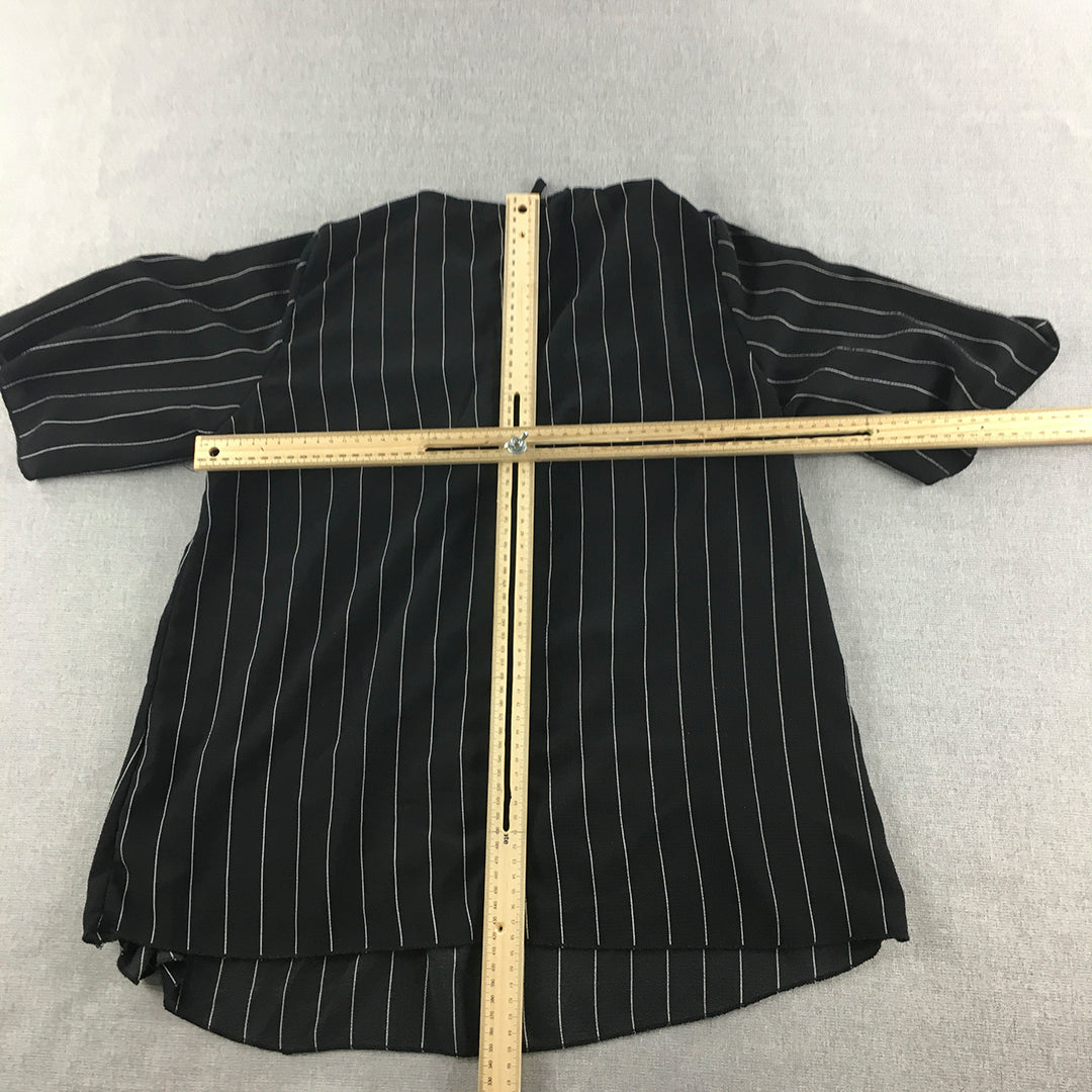 Missy Q Womens Top Size 12 Black Striped Short Sleeve Shirt Blouse