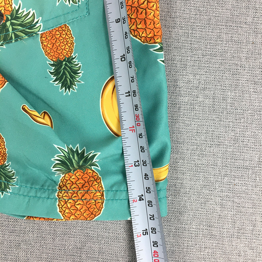 Skylark Kids Boys Shorts Size 12 Green Pineapple Banana Fruit Hawaiian