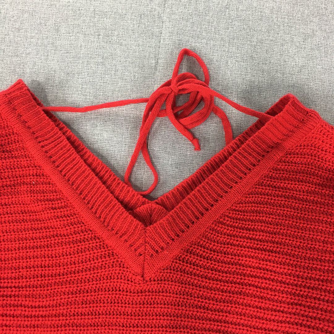 Blue Jade Womens Knit Sweater Size M/L Red V-Neck Pullover Jumper