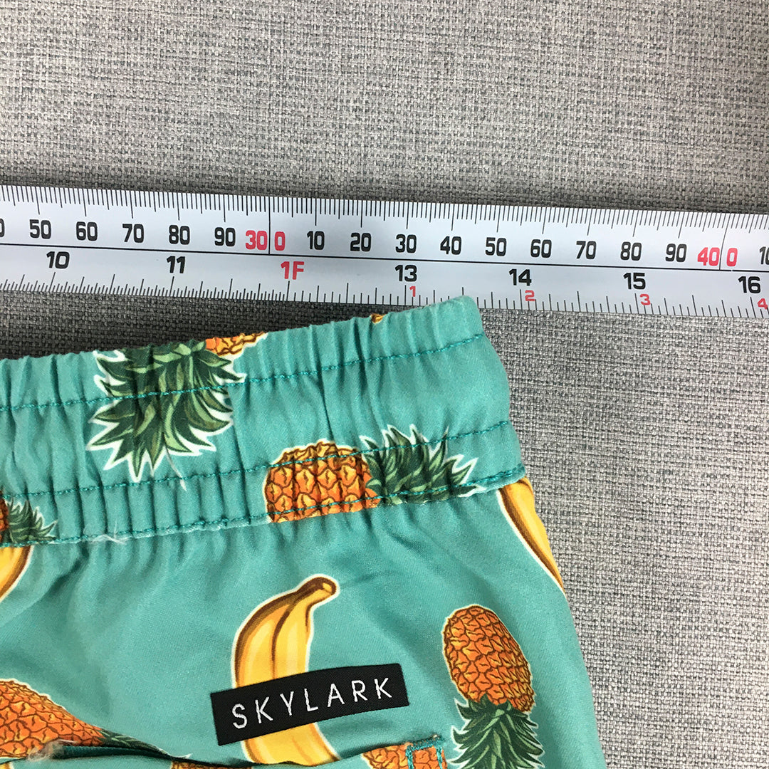 Skylark Kids Boys Shorts Size 12 Green Pineapple Banana Fruit Hawaiian