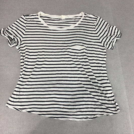 H&M Womens Top Size M White Black Striped Knit Short Sleeve T-Shirt