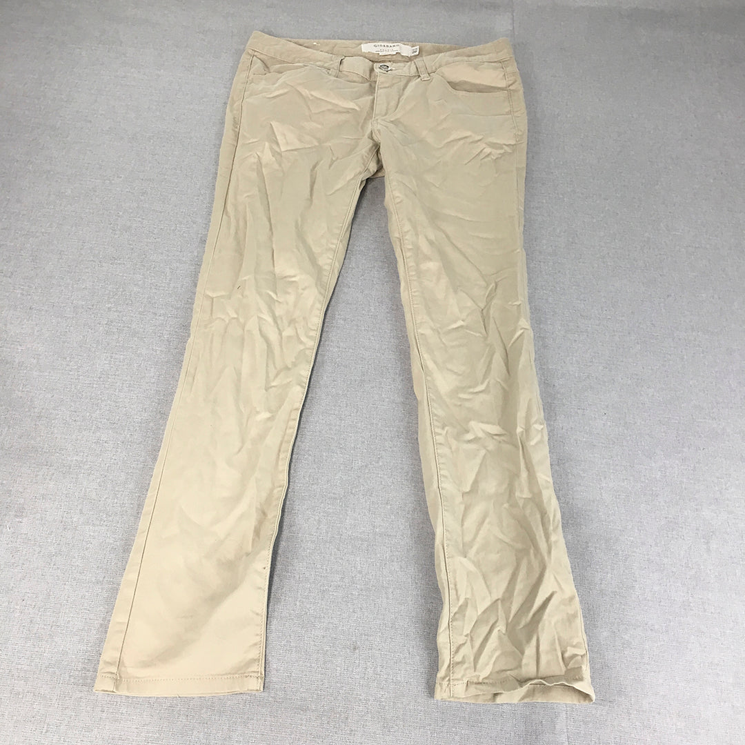 Giordano Mens Chino Pants Size 28 Cream Beige Slim Tapered Low Rise