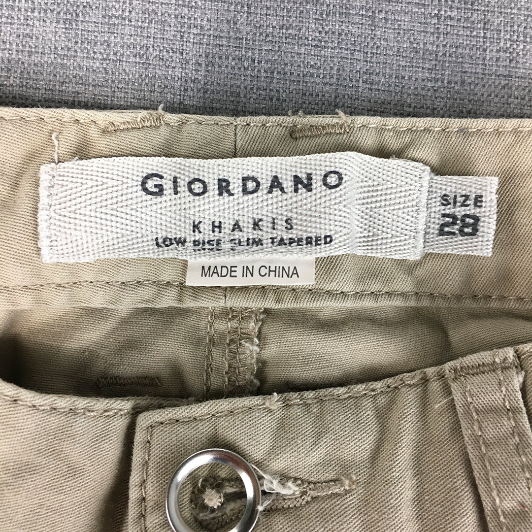 Giordano Mens Chino Pants Size 28 Cream Beige Slim Tapered Low Rise