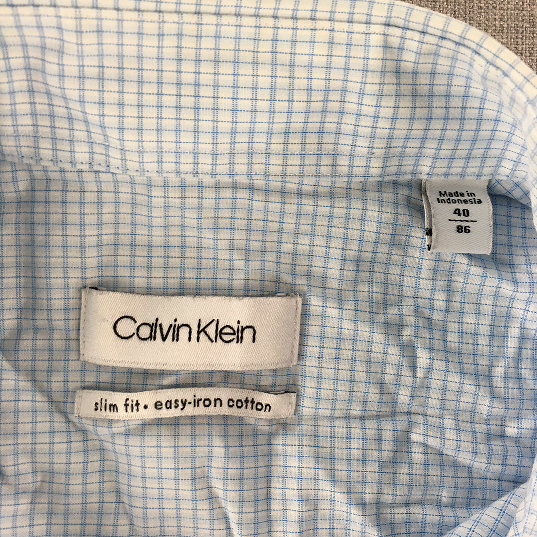 Calvin Klein Mens Shirt Size S 40 Slim Fit Blue Checkered Button-Up Long Sleeve