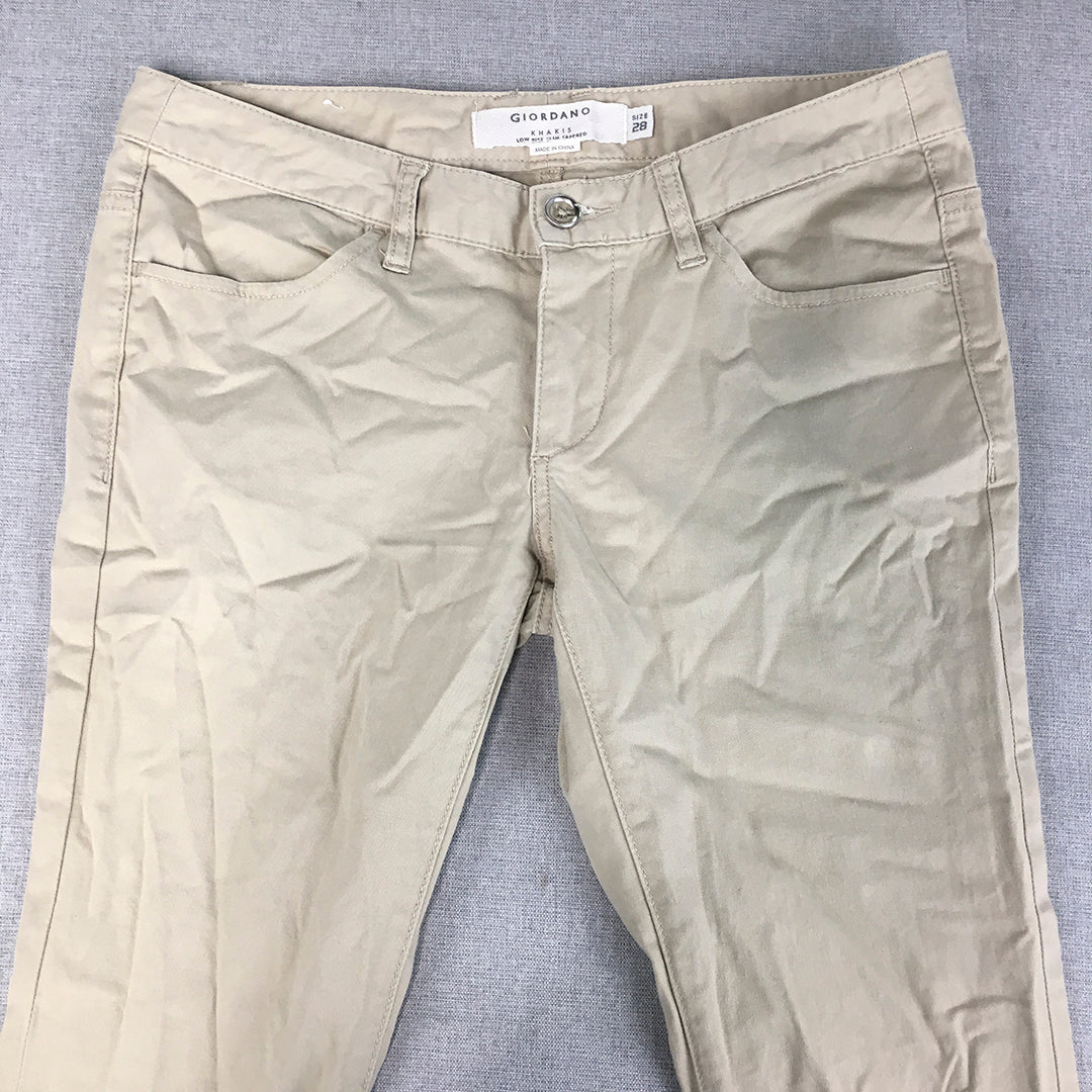 Giordano Mens Chino Pants Size 28 Cream Beige Slim Tapered Low Rise