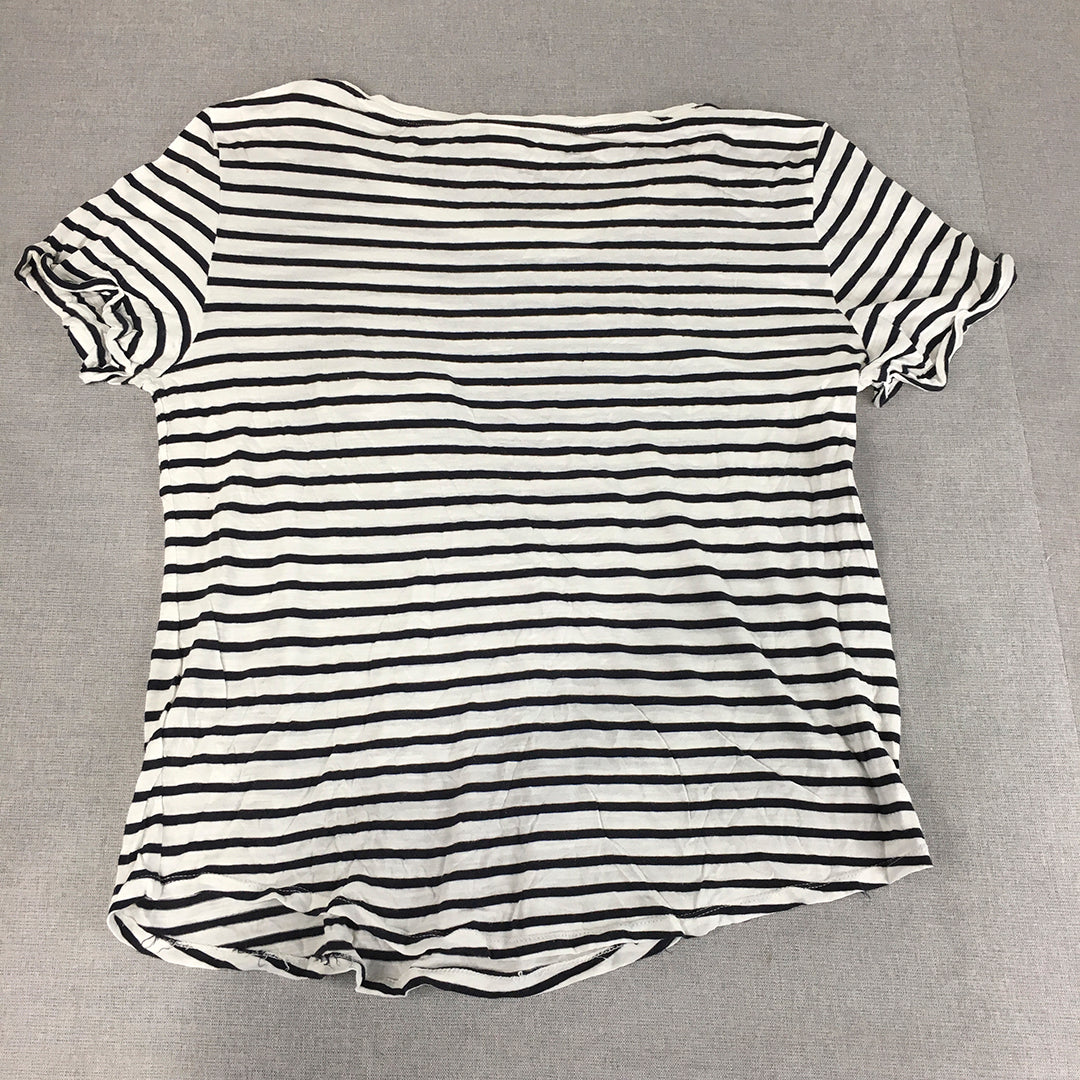 H&M Womens Top Size M White Black Striped Knit Short Sleeve T-Shirt