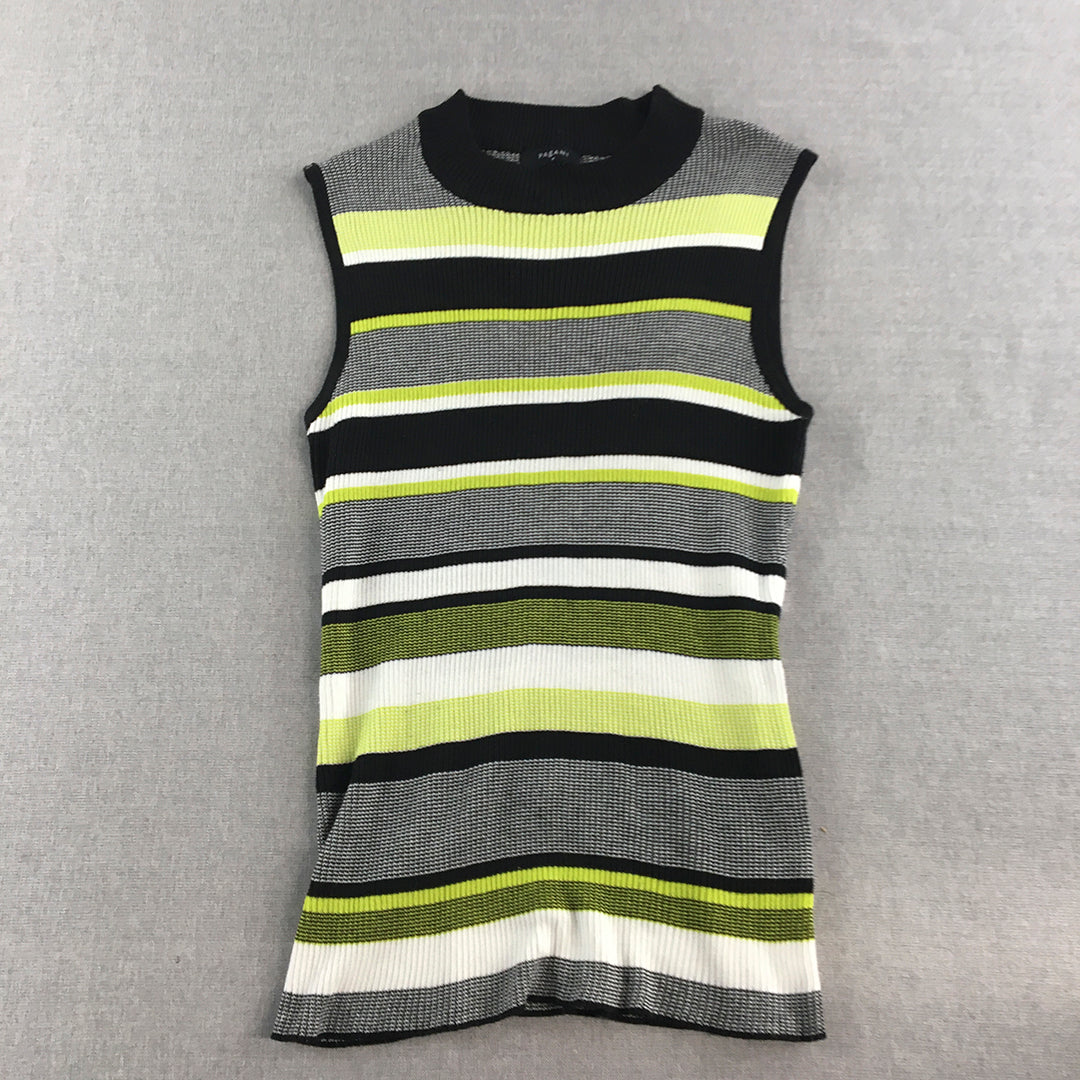 Pagani Womens Knit Vest Size M Black Green Striped Sleeveless Tank Top