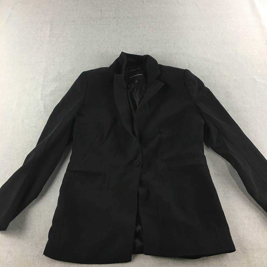 Country Road Womens Blazer Coat Size 12 Black Button Up Collared Jacket