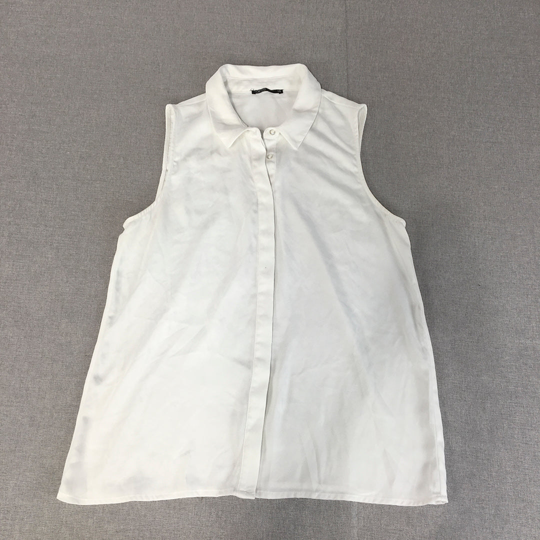 Tokito Womens Top Size 10 White Sleeveless Button-Up Shirt